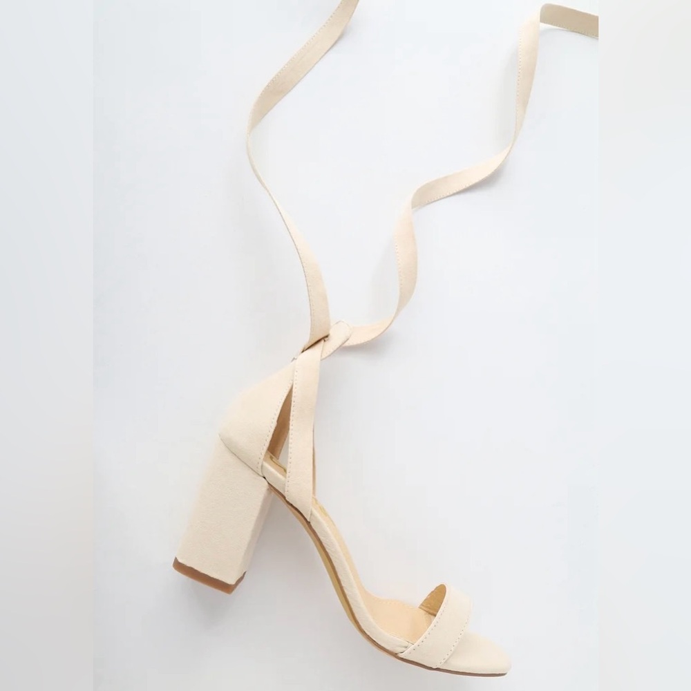 Lulus Airis Light Nude Suede Lace-Up Heels